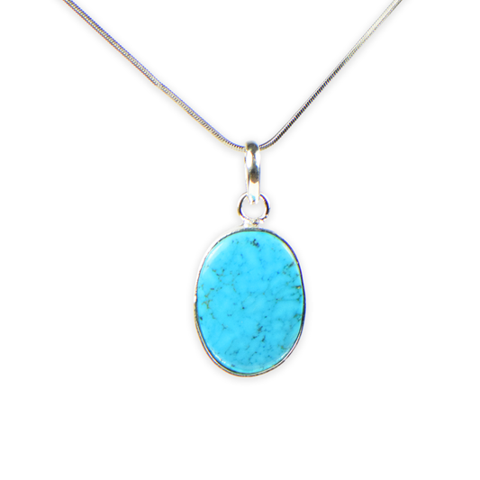 Blue Howlite Stone German Silver Oval-Pendant With Chain