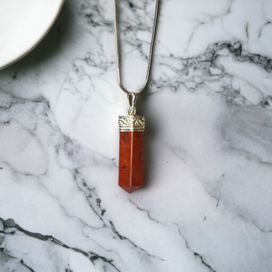 Red Jasper Bullet/Pencil Shape Crystal Stone Pendant Locket