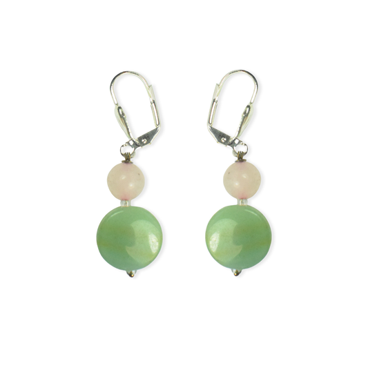 Rose Quartz & Green Aventurine Drop Dangle Earrings