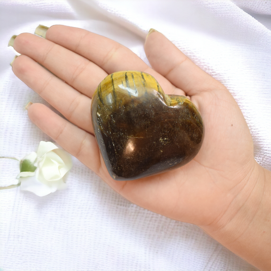 Tiger Eye Natural Healing Crystal Stone Heart Shape for Meditation  (130-140 Gm)