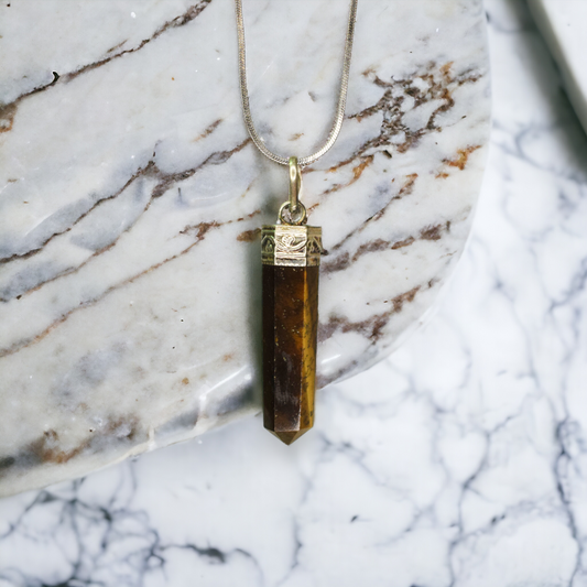 Tiger Eye Bullet/Pencil Shape Crystal Stone Pendant Locket