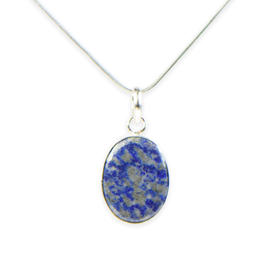 Lapis Lazuli Stone German Silver Oval-Pendant With Chain