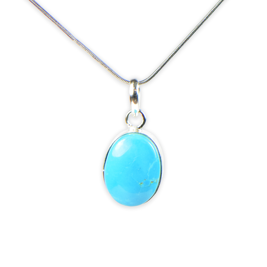 Blue Howlite Stone German Silver Oval Pendant With Chain