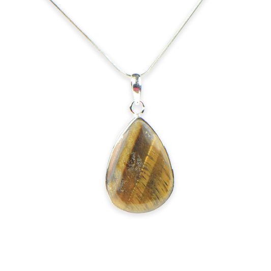 Tiger Eye Stone German Silver Pear Pendant With Chain