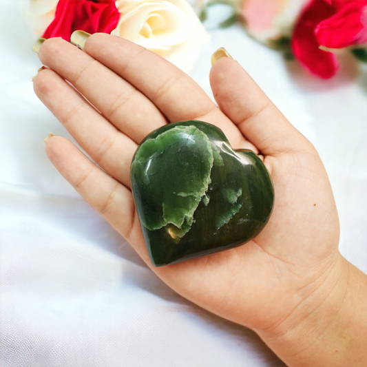 Green Jade Natural Healing Crystal Stone Heart Shape for Meditation  (110-120 Gm)