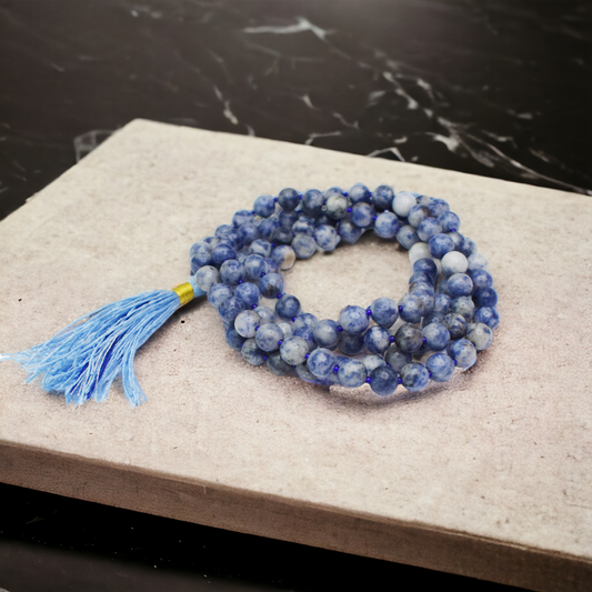 Natural Sodalite Mala 8 mm Round beads, Natural Healing Stone for Japa 108 Beads