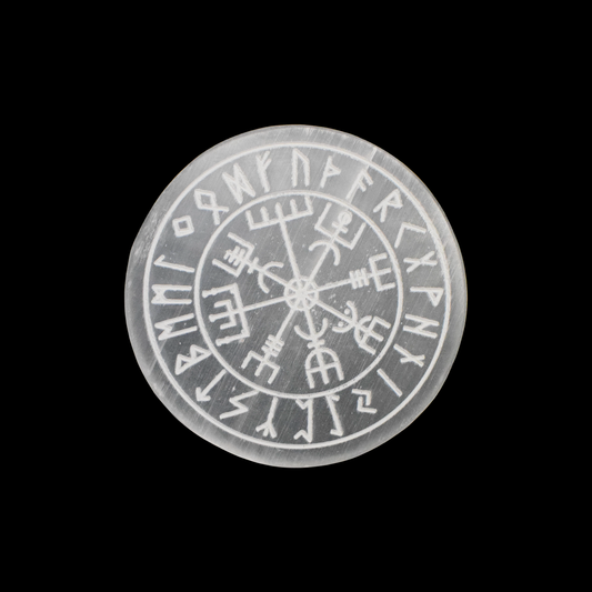 3.25" Selenite Rune Symbol Round Charging Plate