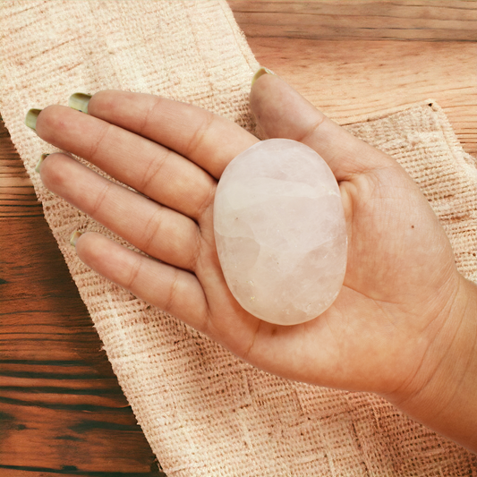 Natural Rose Quartz Healing Crystal palm Stone for Meditation (90-100 Gm)