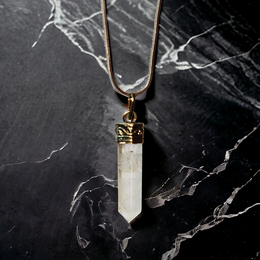 Clear Quartz Bullet/Pencil Shape Crystal Stone Pendant Locket