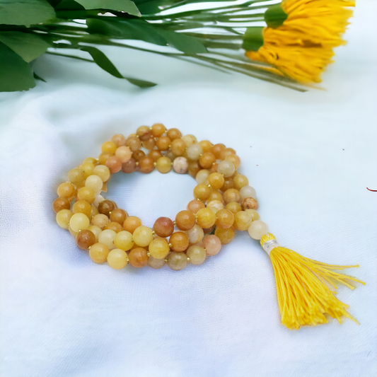 Natural Yellow Aventurine Mala 8 mm Round beads, Natural Healing Stone for Japa 108 Beads