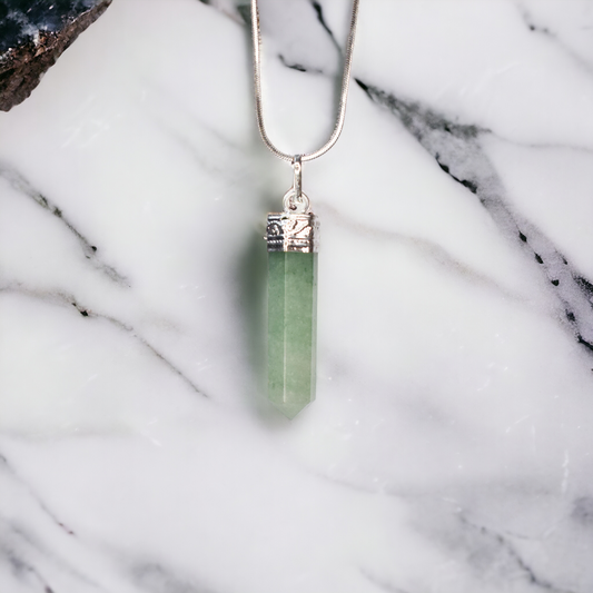 Green Aventurine Pencil/ Bullet Shape Crystal Stone Pendant Locket