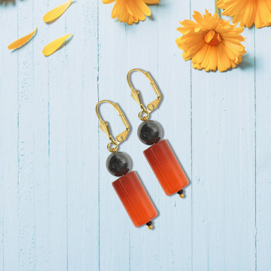 Carnelian & Hematite Drop Dangle Earrings