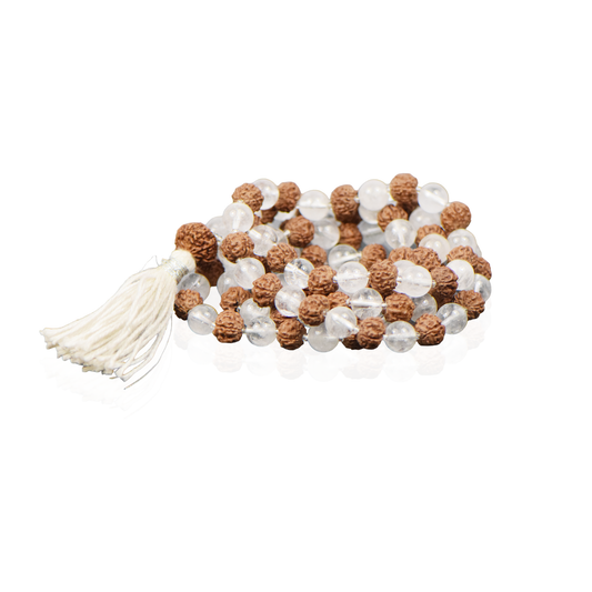 5 Mukhi Nepali Rudraksha + Sphatik Mala 8mm [108+1 (10 Mukhi) Beads]