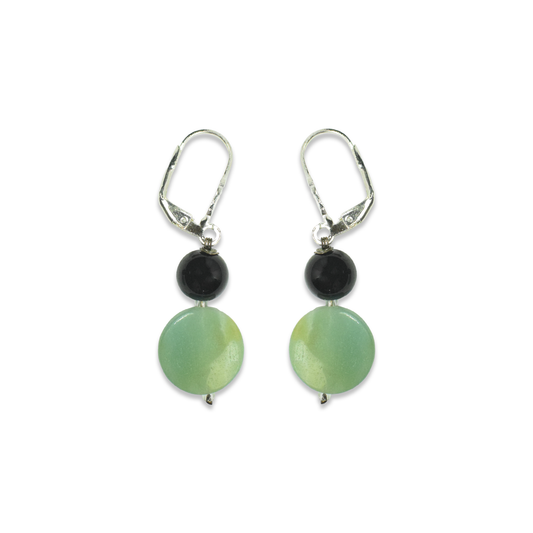 Green Aventurine & Black Obsidian Drop Dangle Earrings