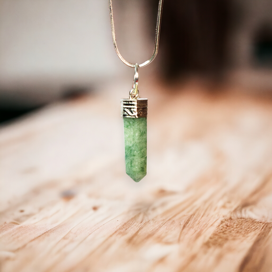 Green Aventurine Bullet/Pencil Shape Crystal Stone Pendant Locket