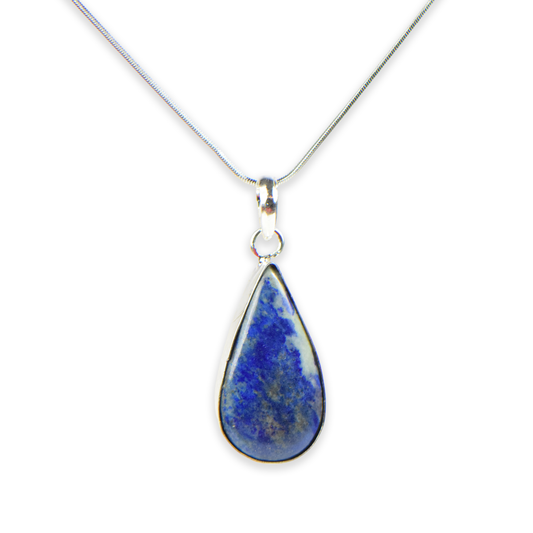 Lapis Lazuli Stone German Silver Pear Pendant With Chain