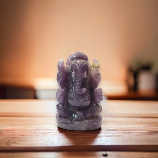 2.5 '' Lepidolite Crystal Ganesha Idol Showpieces 100-110  Gm Ganesha Statue Figurine for Home Décoration