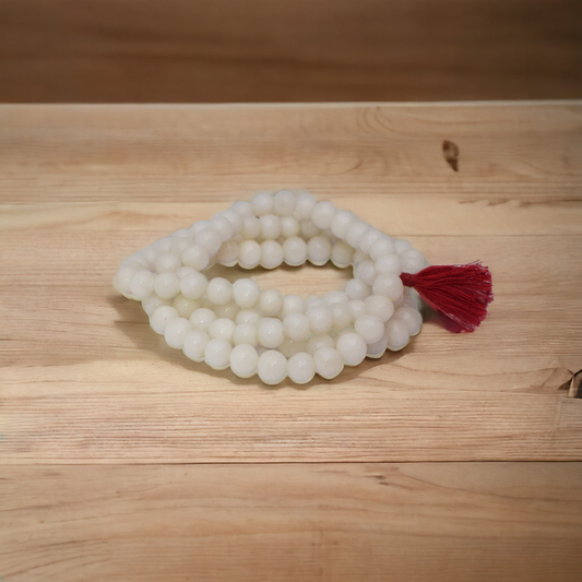 Natural White Agate Mala 8 mm Round beads, Natural Healing Stone for Japa 108 Beads