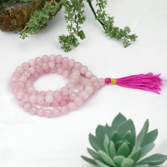 Natural Rose Quartz Mala 8 mm Round beads, Natural Healing Stone for Japa 108 Beads