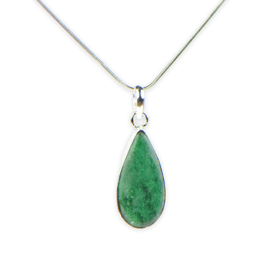 Green Aventurine Stone German Silver Pear-Pendant With Chain