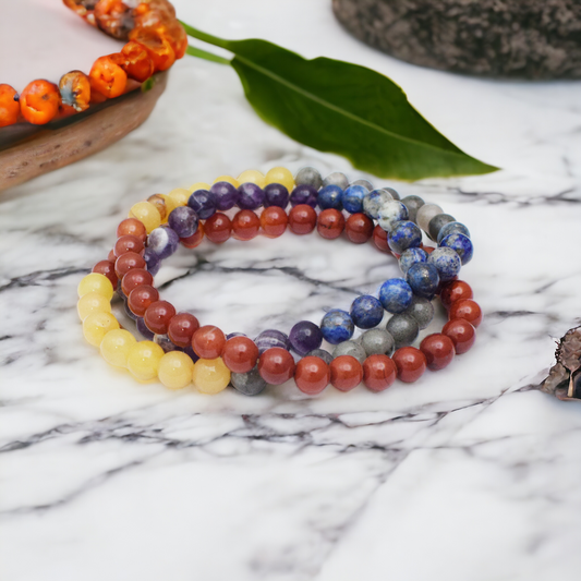 Natural Seven Chakra Mala 8 mm Round beads, Natural Healing Stone for Japa 108 Beads