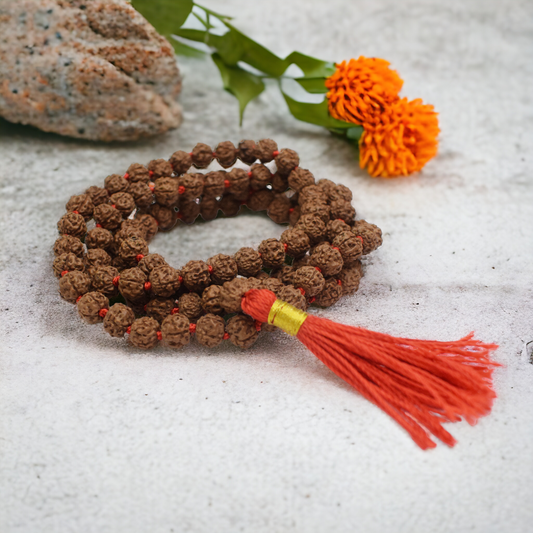 Natural Rudraksha Mala 8 mm Round beads, Natural Healing Stone for Japa 108 Beads