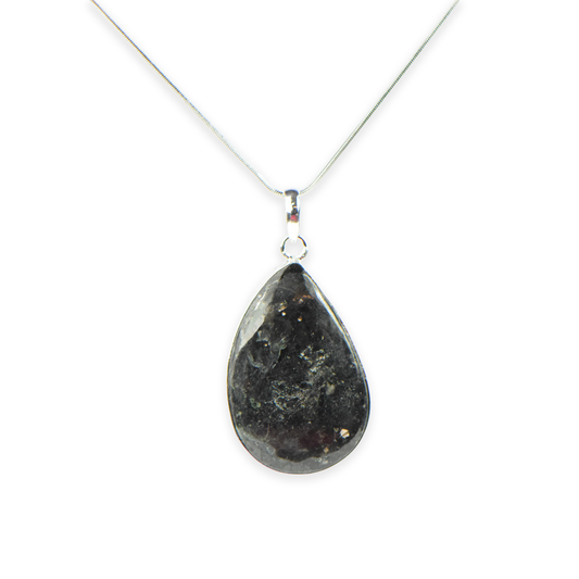 Black Tourmaline Stone German Silver Pear-Pendant With Chain