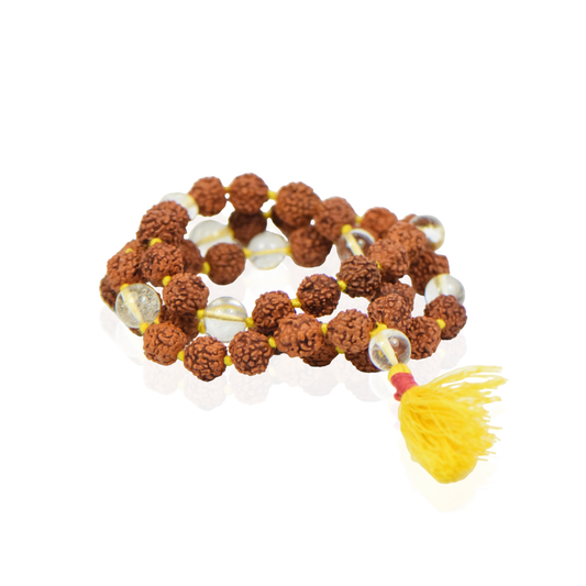 5 Mukhi Nepali Rudraksha + Sphatik Mala 8mm (54+1 Beads)