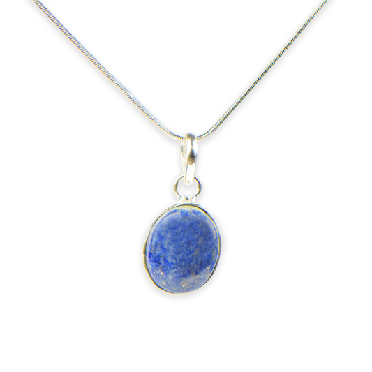 Lapis Lazuli Stone German Silver Oval Pendant With Chain