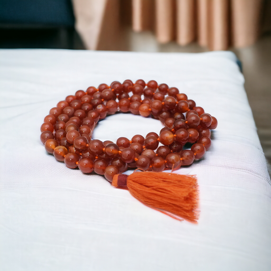 Natural Carnelian Mala 8 mm Round beads, Natural Healing Stone for Japa 108 Beads