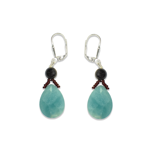 Amazonite & Garnet Drop Dangle Earrings