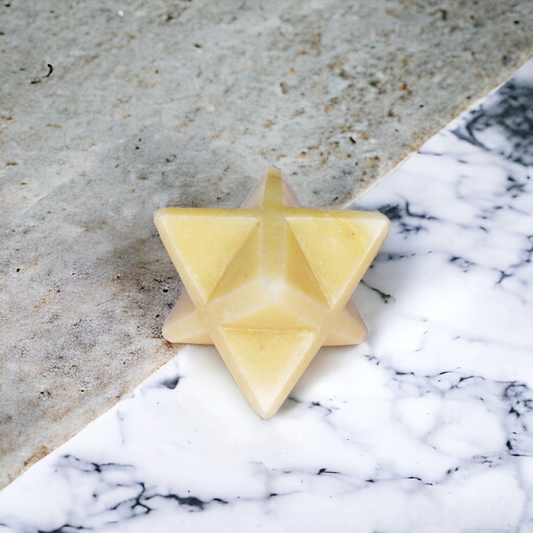 Natural Yellow Aventurine Stone Sacred Geomatry Merkaba Star for Meditation ( 220-230 gm)