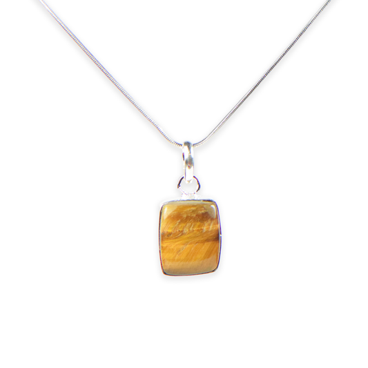 Tiger Eye Stone German Silver Square Pendant With Chain