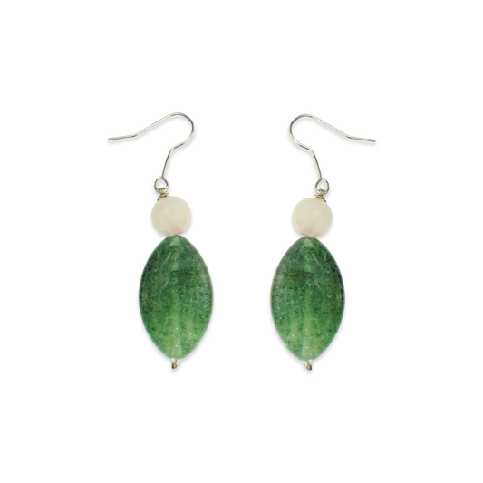 Rose Quartz & Green Aventurine Drop Dangle Earrings