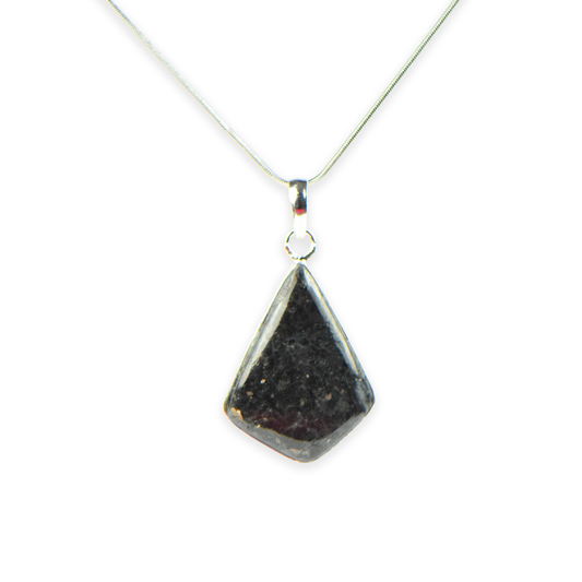 Black Tourmaline Stone German Silver Pear Pendant With Chain