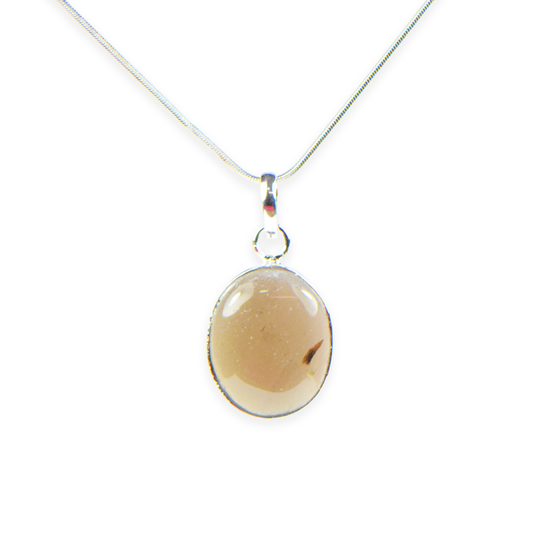 Smoky Quartz Stone German-Silver Oval Pendant With Chain