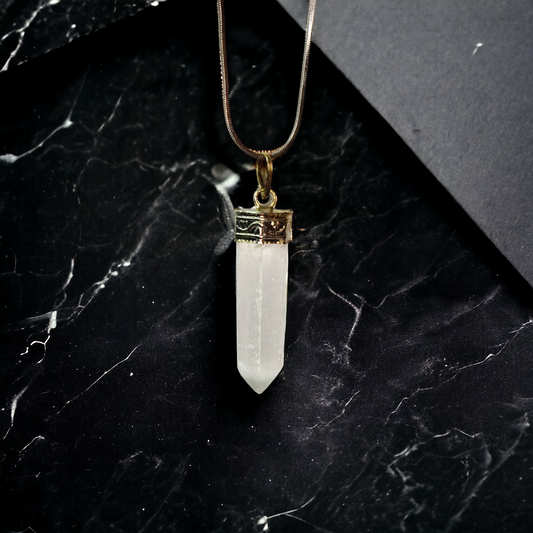 Selenite Bullet/Pencil Shape Crystal Stone Pendant Locket