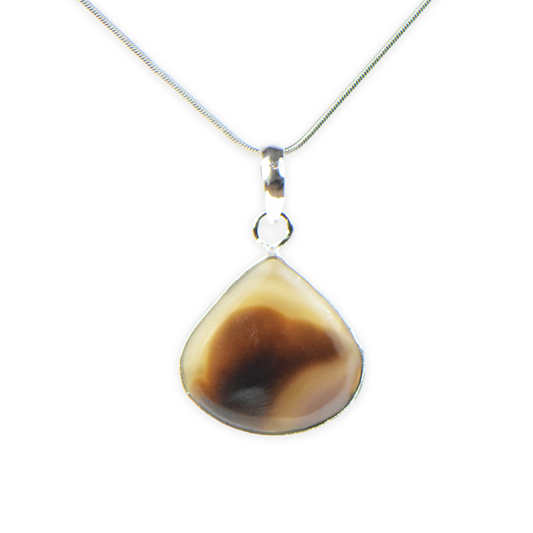 Agate Stone German Silver Pear Pendant With Chain