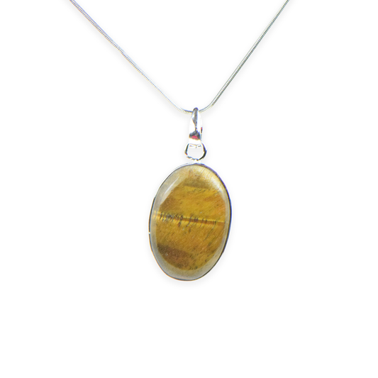 Tiger Eye Stone German Silver Oval Pendant With Chain