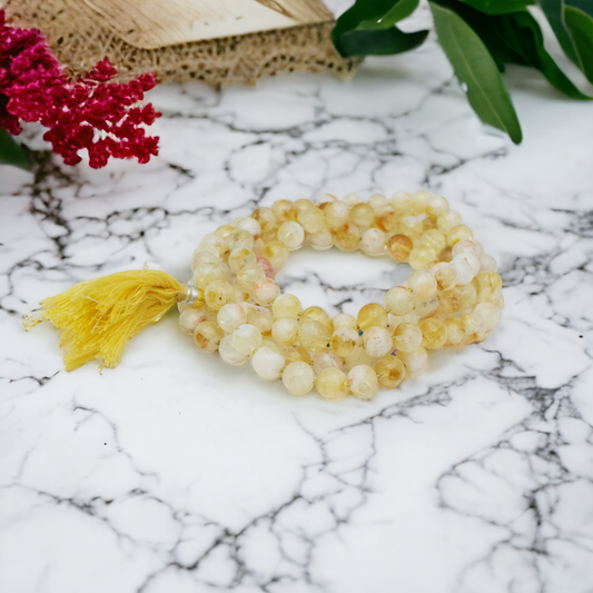 Natural Citrine Mala 8 mm Round beads, Natural Healing Stone for Japa 108 Beads