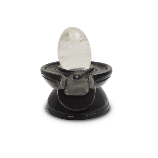 Sphatik Lingam with Black Spinel Base Crystal Idol Showpieces 708 Gm (Approx)  Statue Figurine for Home Decoration