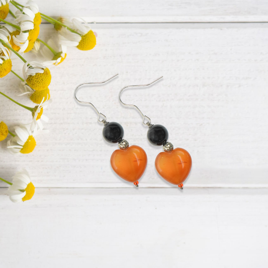 Carnelian & Black Agate Drop Dangle Earrings