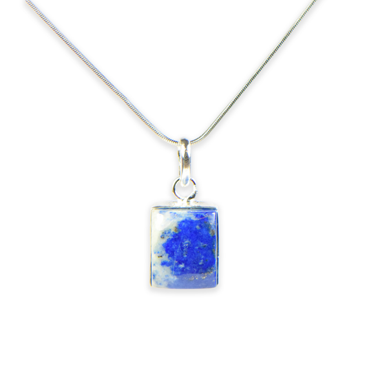 Lapis Lazuli Stone German Silver Square Pendant With Chain