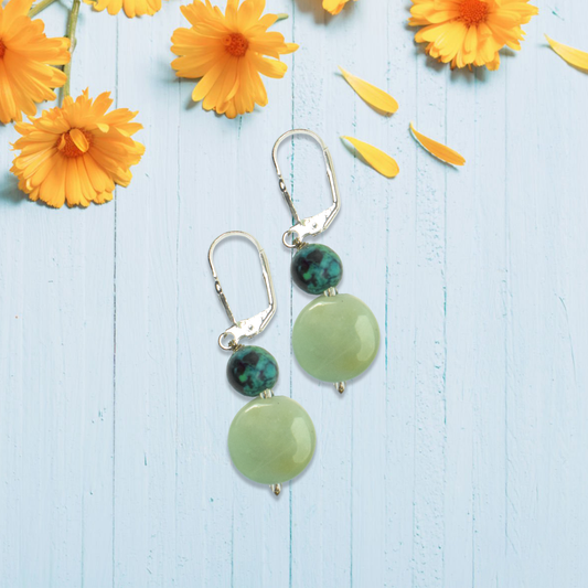 Azurite & Green Aventurine Drop Dangle Earrings