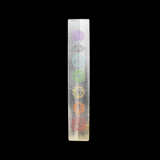 7" Selenite Seven Chakra Symbol Stick