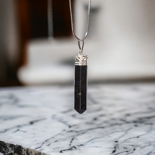 Black Tourmaline Bullet/Pencil Shape Crystal Stone Pendant Locket