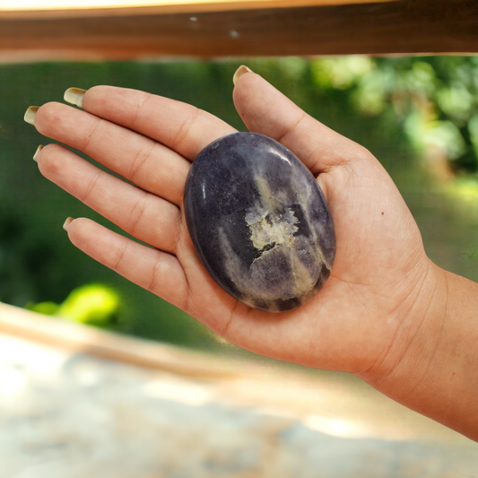 Natural Iolite Healing Crystal palm Stone for Meditation (100-110 Gm)