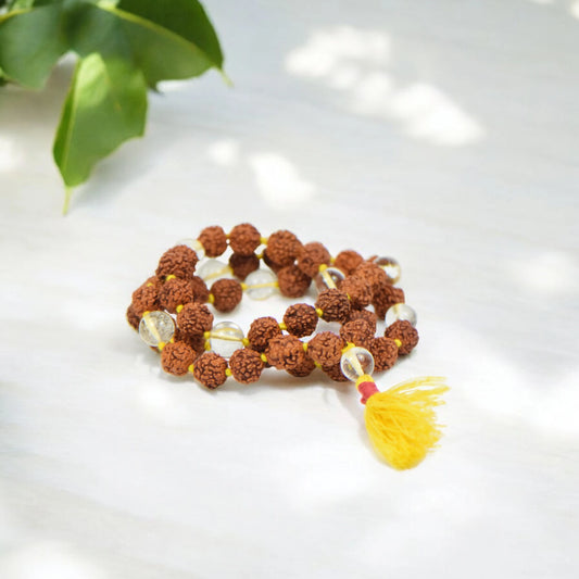 5 Mukhi Nepali Rudraksha + Sphatik Mala 8mm (54+1 Beads)