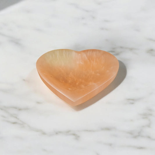 6.3" Orange Selenite Heart Bowl, Crystal for Cleansing & Charging