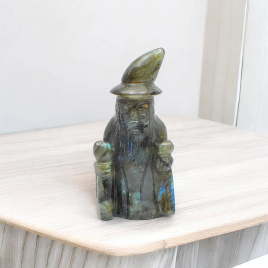 4" Labradorite Wizard Statue Figurine for Home Decoration